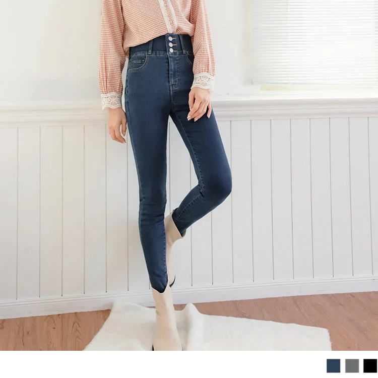 -5KG HIGH WAIST DENIM BUTTONS SKINNY LONG PANTS