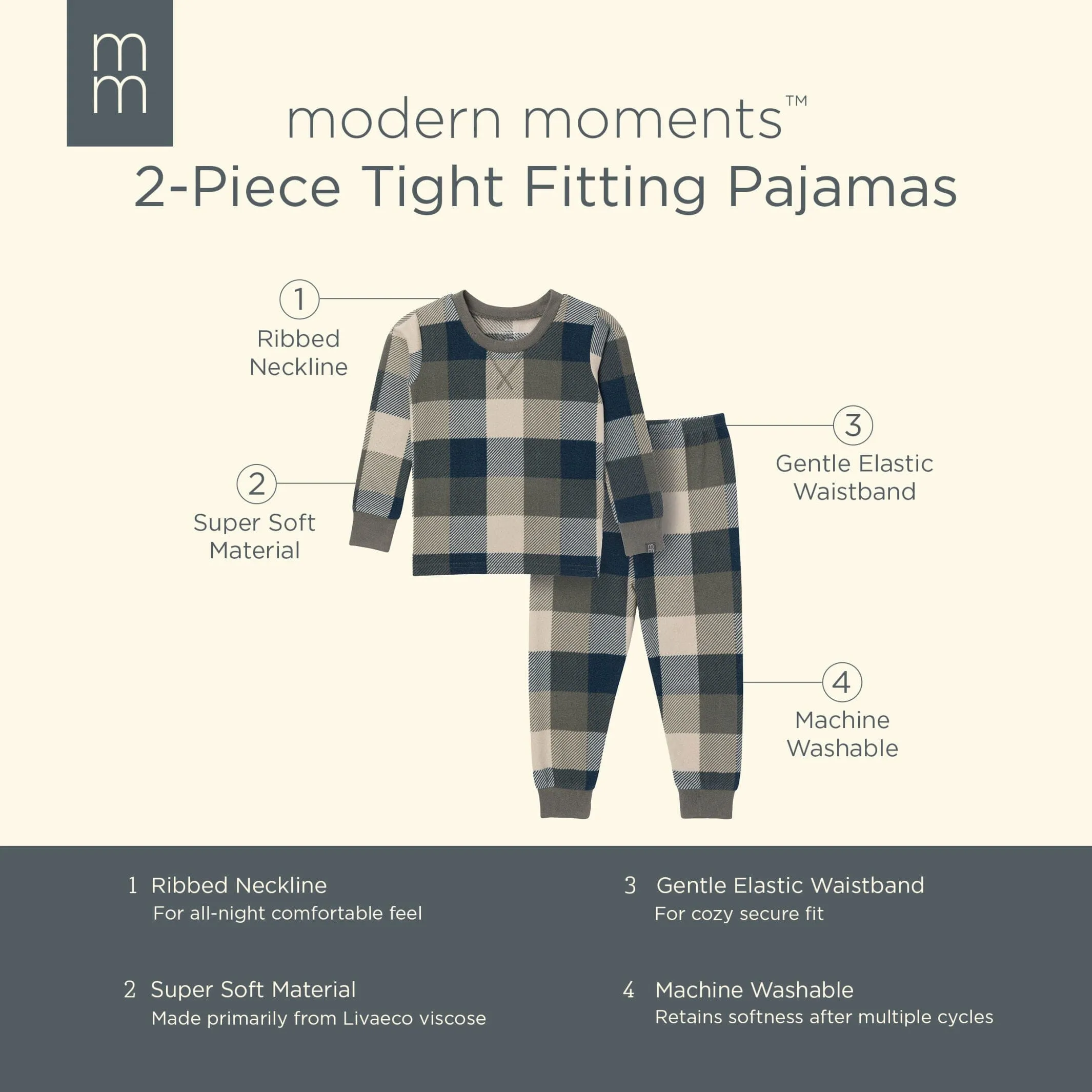 2-Piece Infant & Toddler Boys Dark Green Plaid Hacci Pajama Set