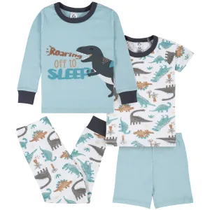 4-Piece Infant & Toddler Boys Dino Blues Snug Fit Cotton Pajamas