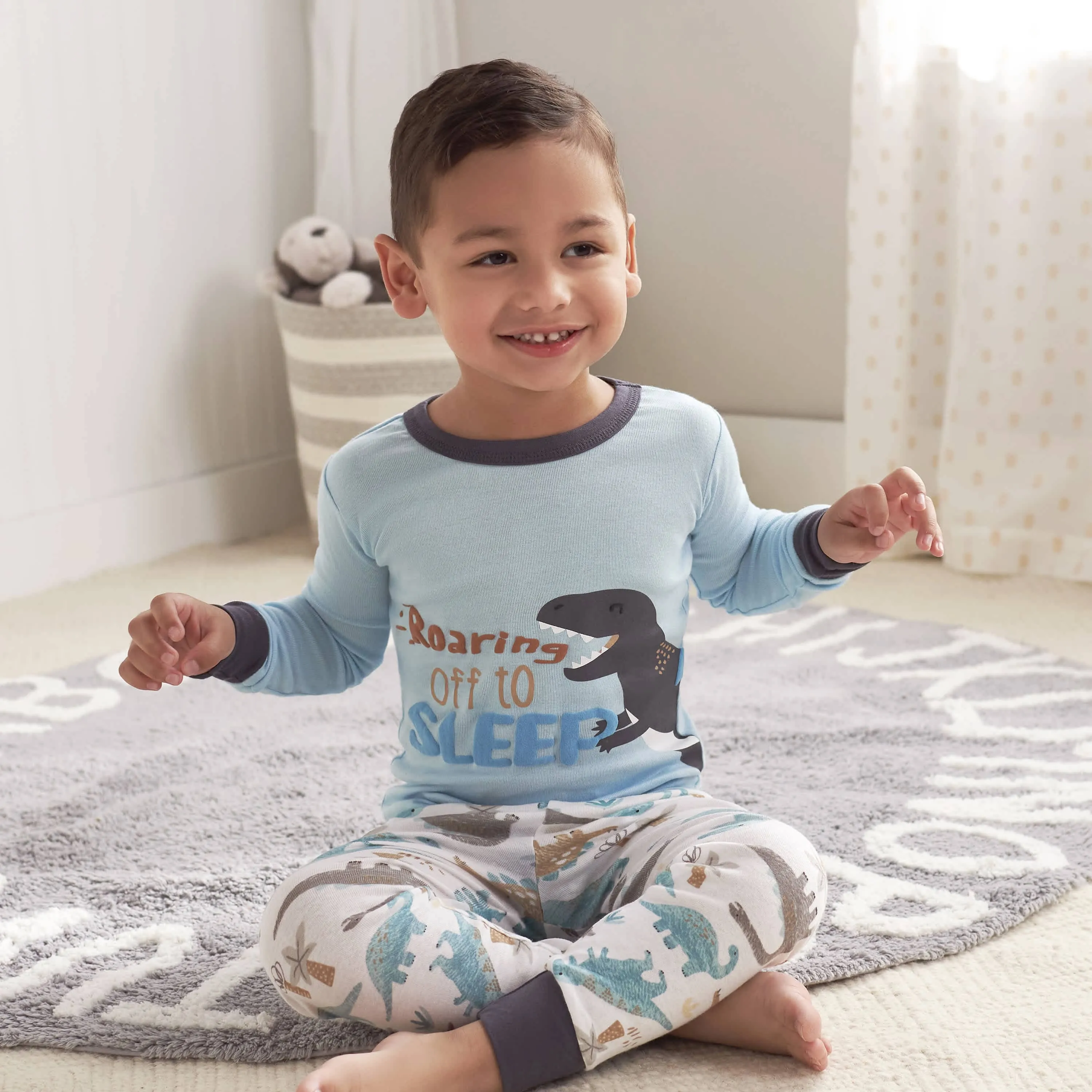 4-Piece Infant & Toddler Boys Dino Blues Snug Fit Cotton Pajamas