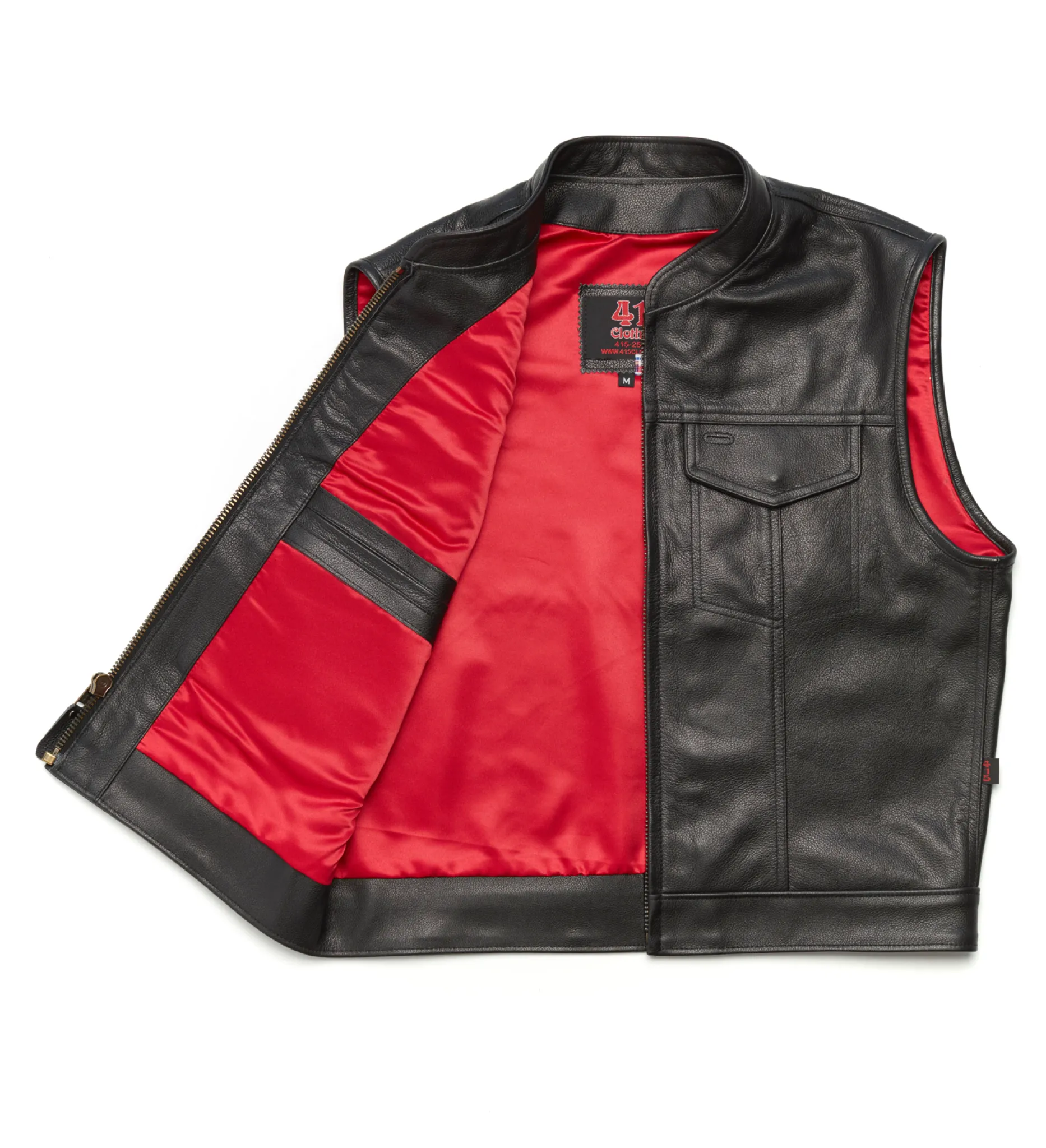 415 Leather Club Style Zipper Vest (With Collar)