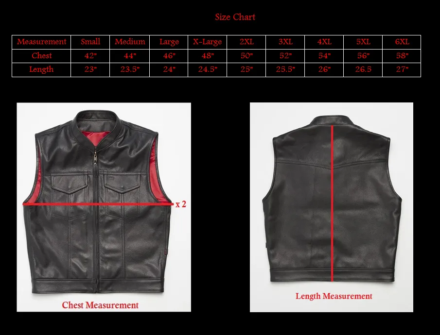 415 Leather Club Style Zipper Vest (With Collar)