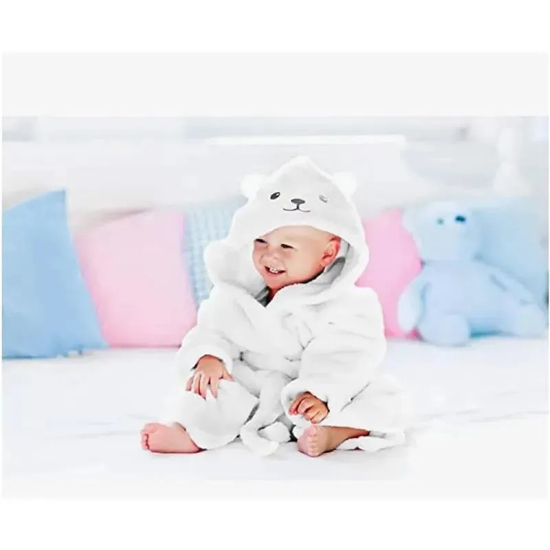 A.D Sutton - Baby Terry Cloth Plush Animal Face Robe, 0-9 Month Baby Robe with Ears, White Bear