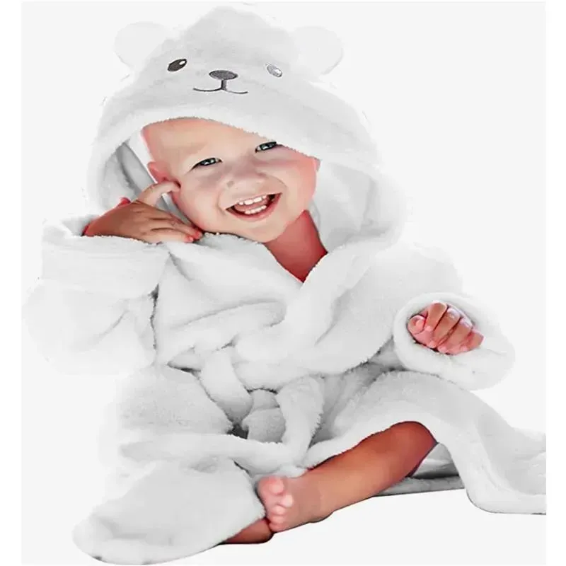 A.D Sutton - Baby Terry Cloth Plush Animal Face Robe, 0-9 Month Baby Robe with Ears, White Bear