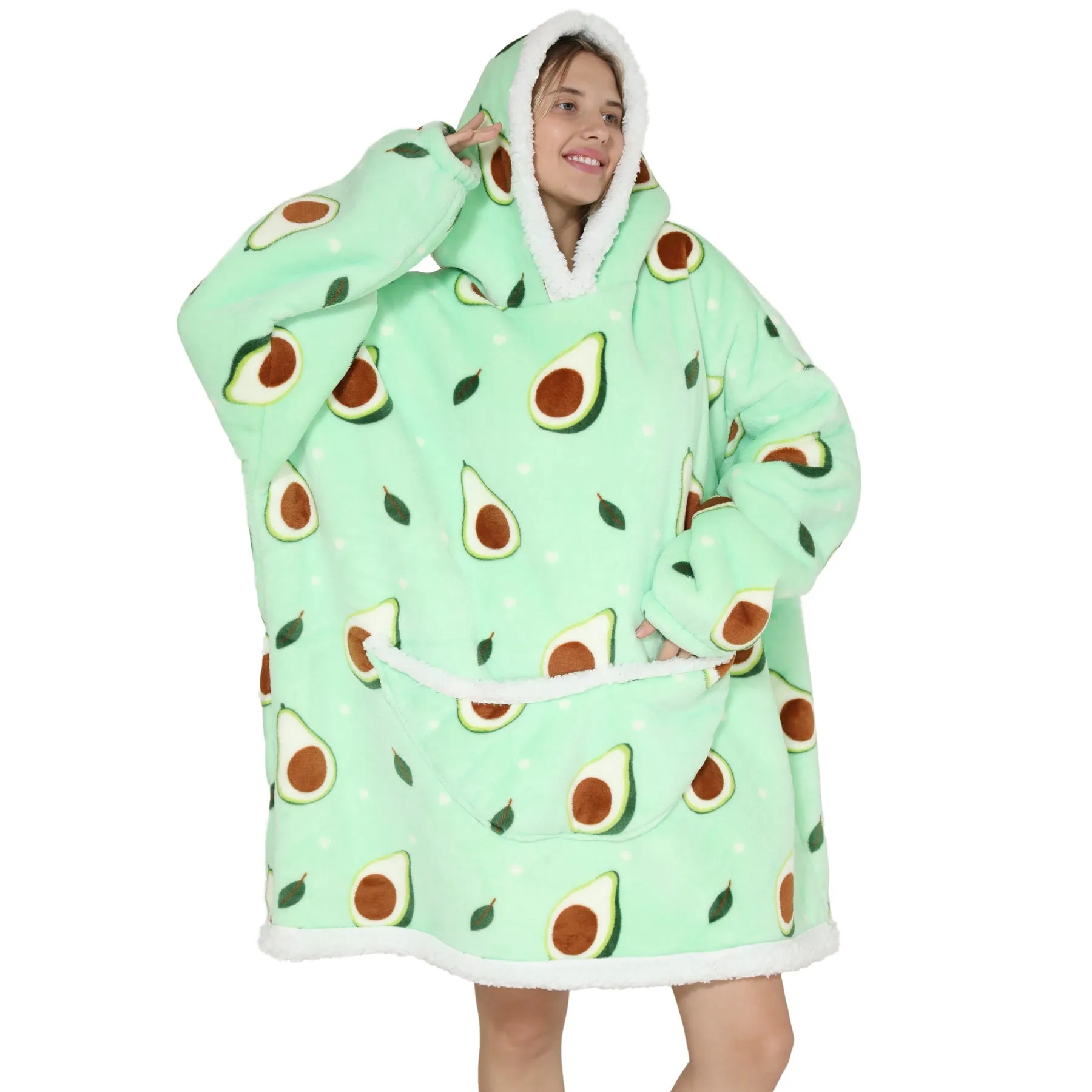 Adults Avocado Oversized Plush Blanket Hoodie