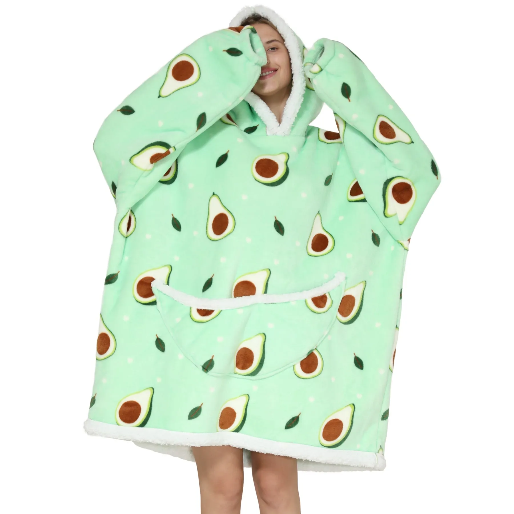 Adults Avocado Oversized Plush Blanket Hoodie