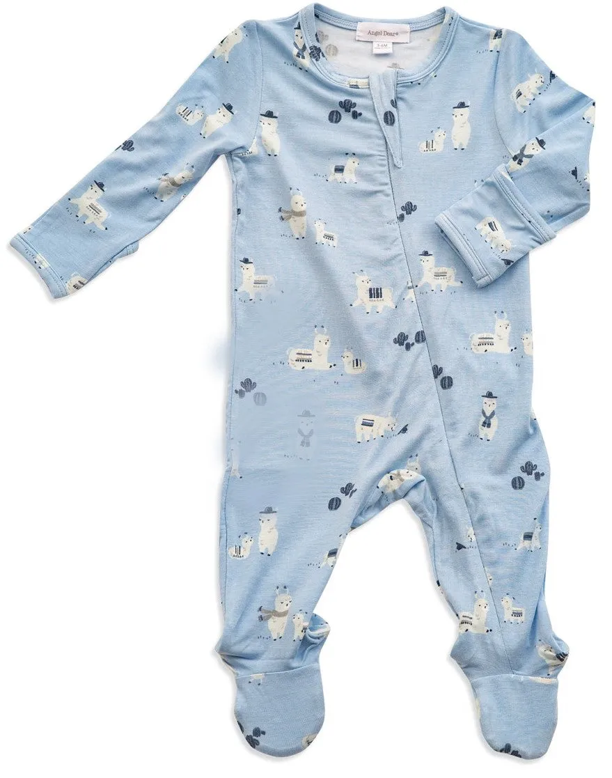 Angel Dear Blue Llama Bamboo Zipper Footie