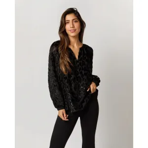 Ann Mashburn Ariana Blouse Black Leopard Fil Coupé Georgette