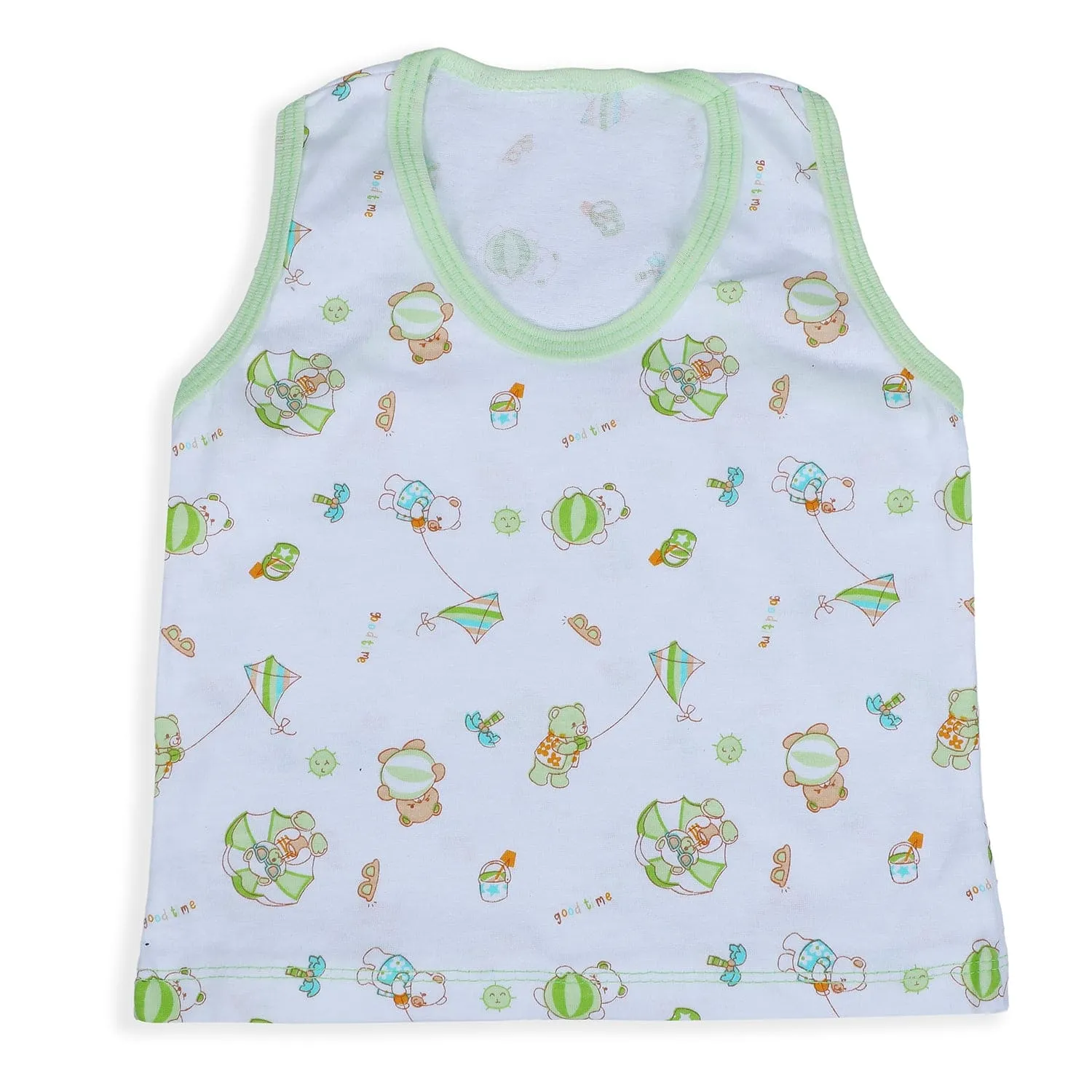 Baby Moo Kite Flying Bear Pure Cotton Sleeveless Vest With Matching Bottom 2pcs Set - Green