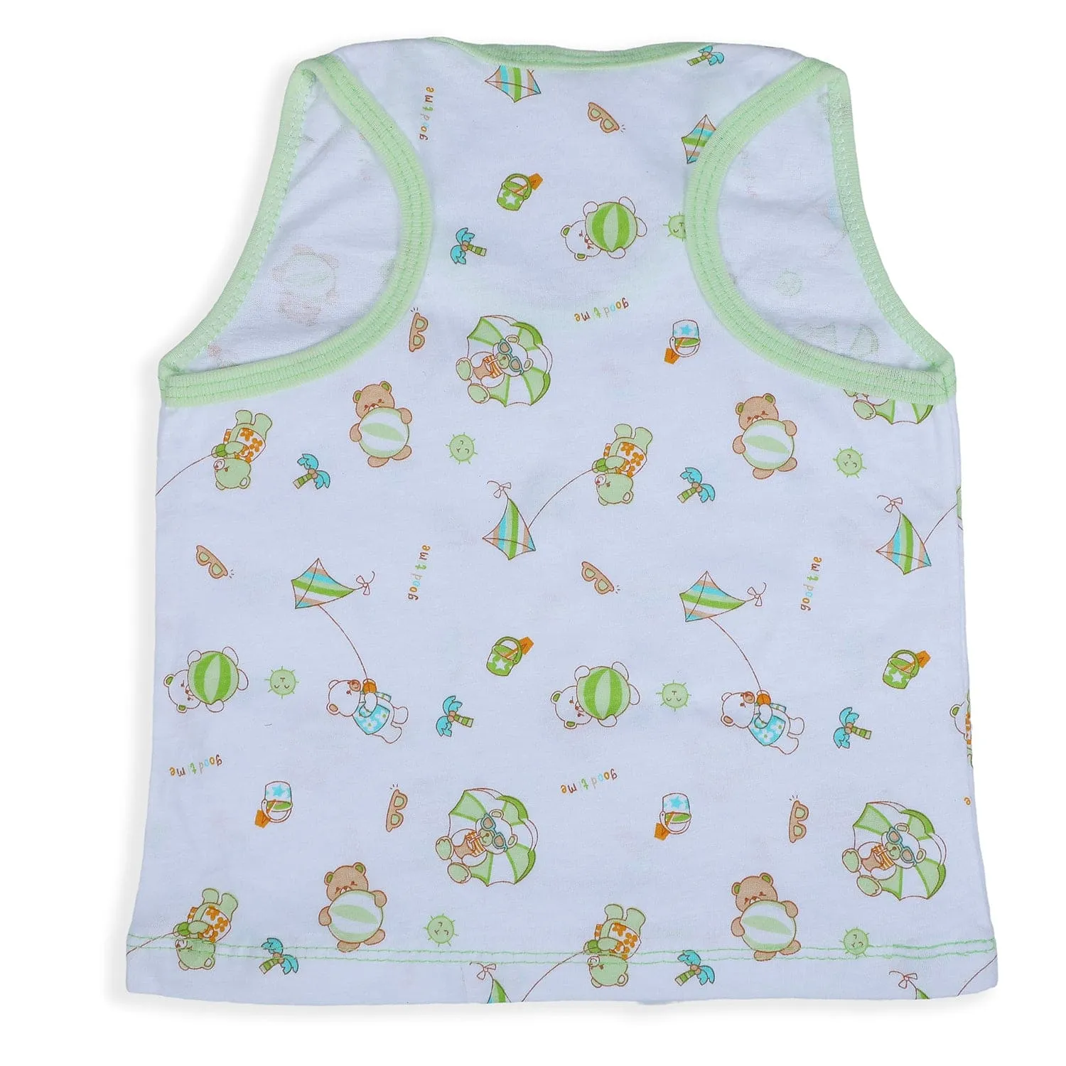 Baby Moo Kite Flying Bear Pure Cotton Sleeveless Vest With Matching Bottom 2pcs Set - Green