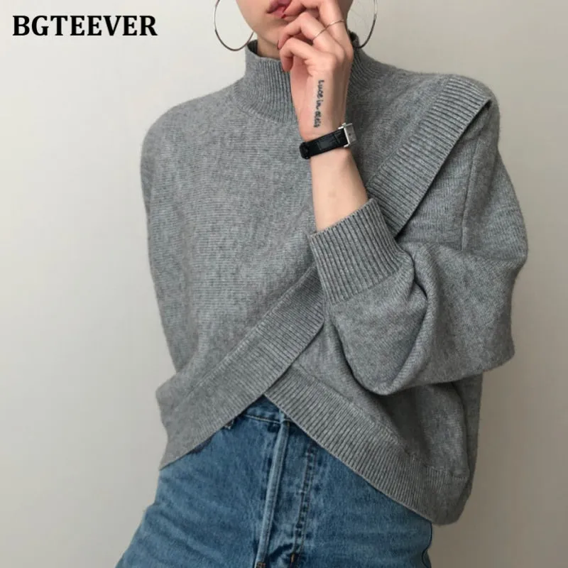 BGTEEVER Fashion Half-turtleneck Women