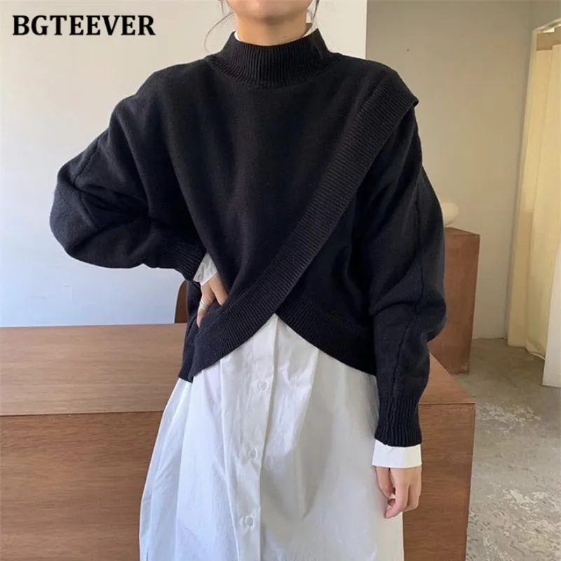 BGTEEVER Fashion Half-turtleneck Women