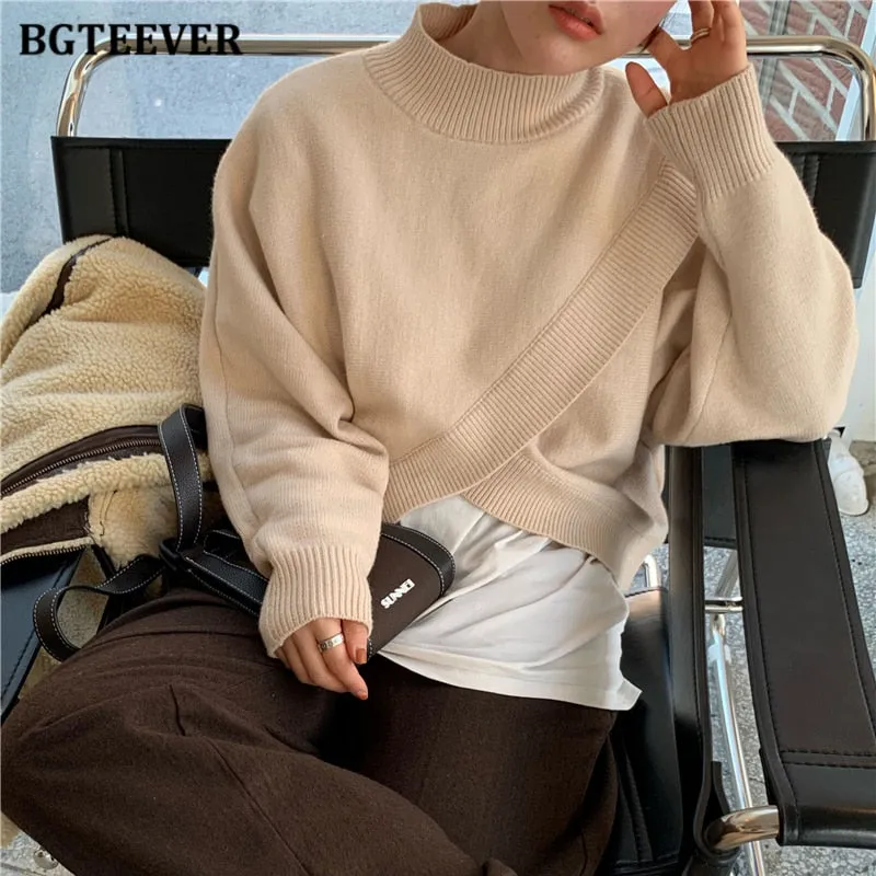 BGTEEVER Fashion Half-turtleneck Women