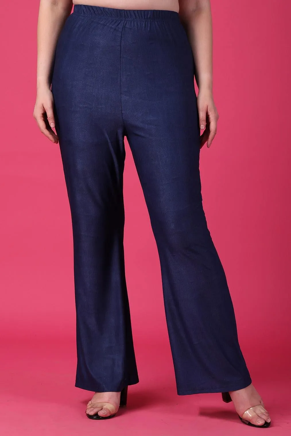 Blue Solid Flared Pants