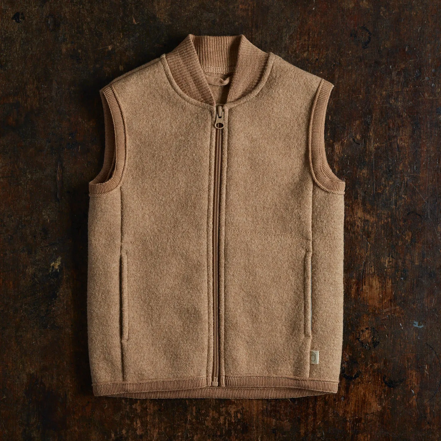 Boiled Merino Wool Zip Vest - Caramel