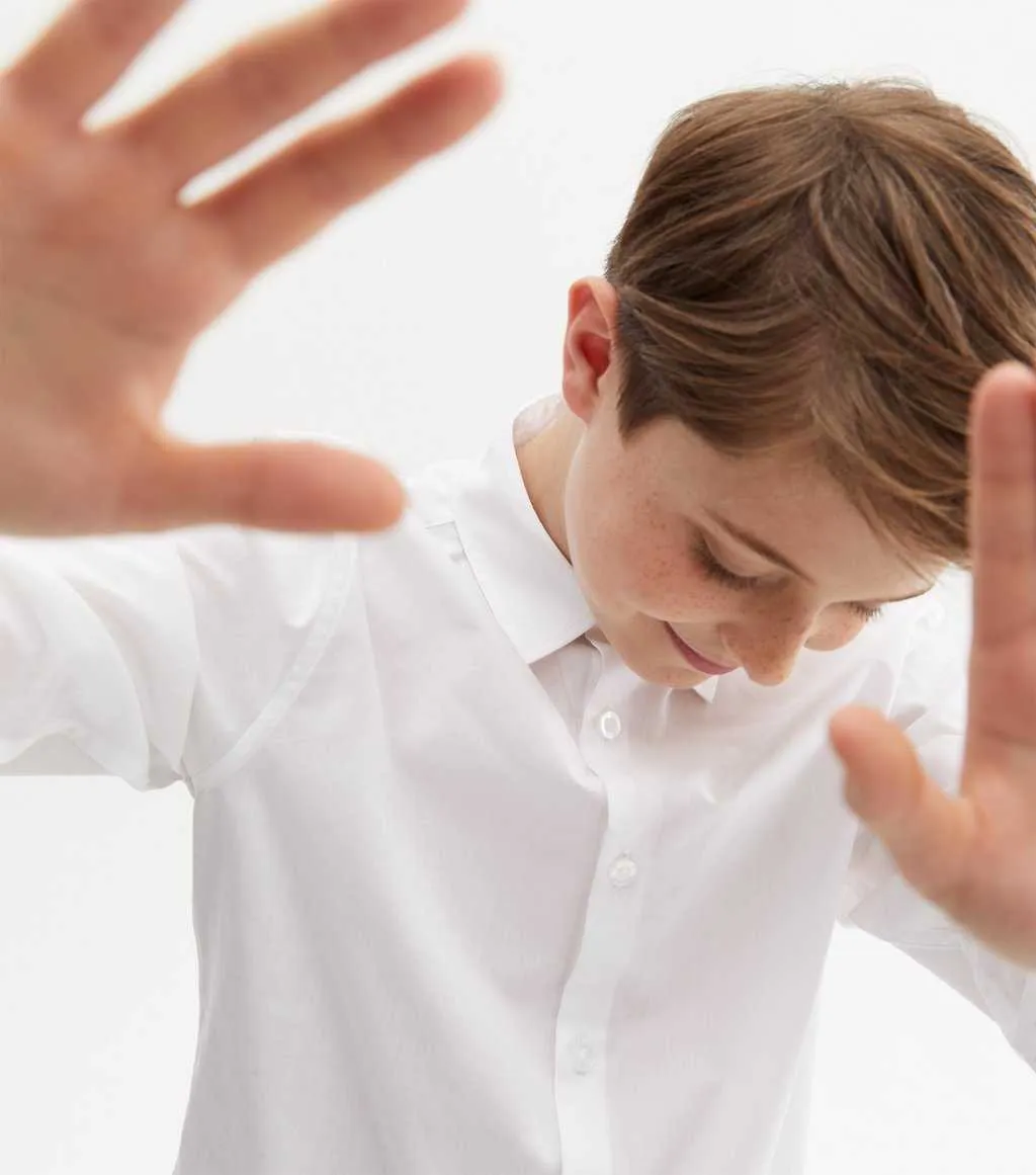 Boys White Long-sleeve Shirts.