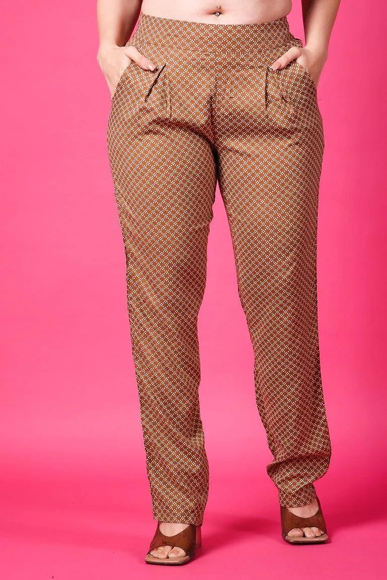 Brown Dots Printed Pants