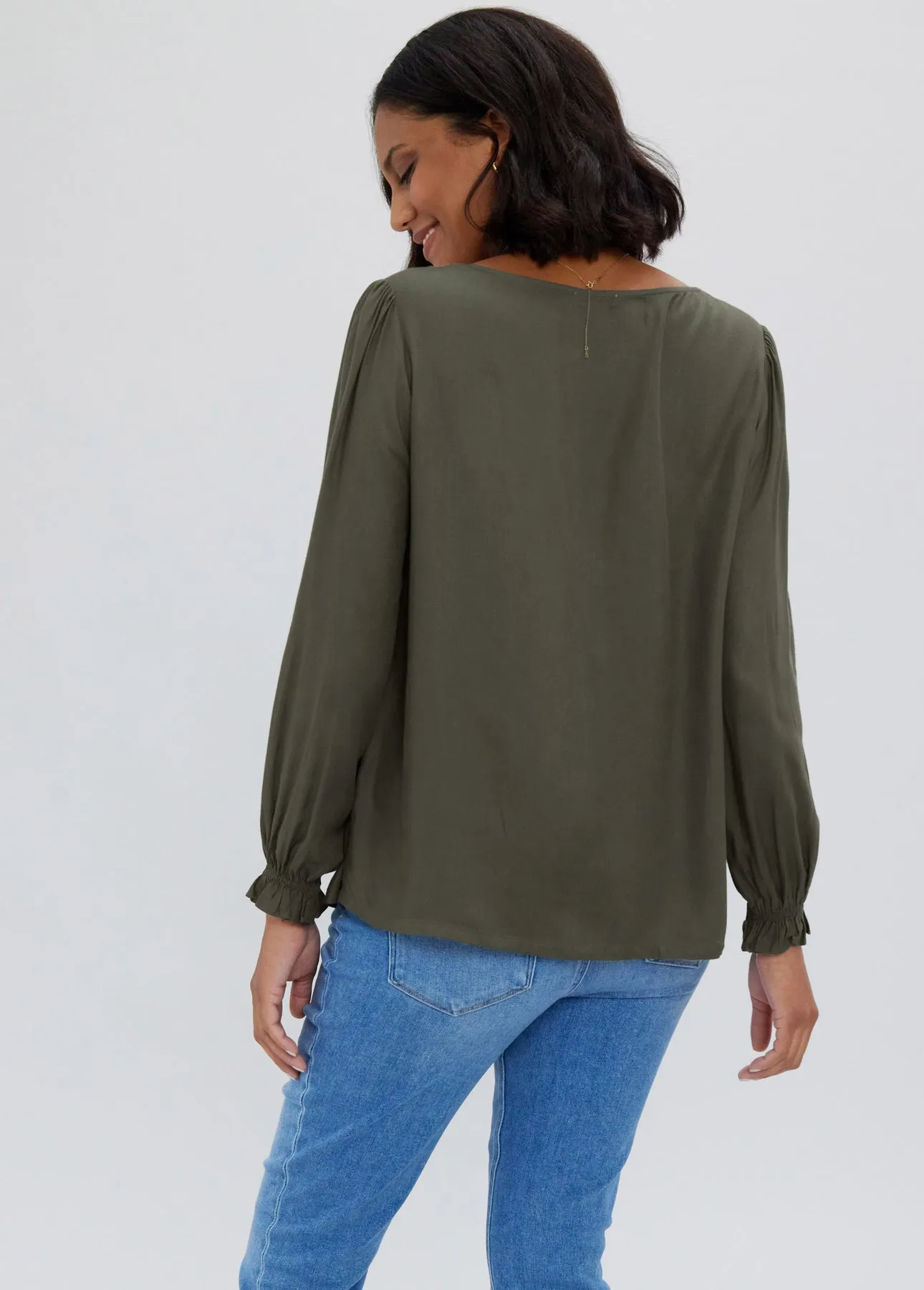 Button Front Sweetheart Blouse - Olive