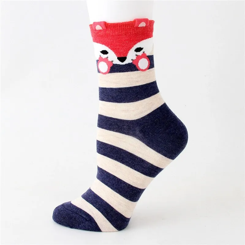 Cartoon Design Colorful Striped Comfortable Socks For Women