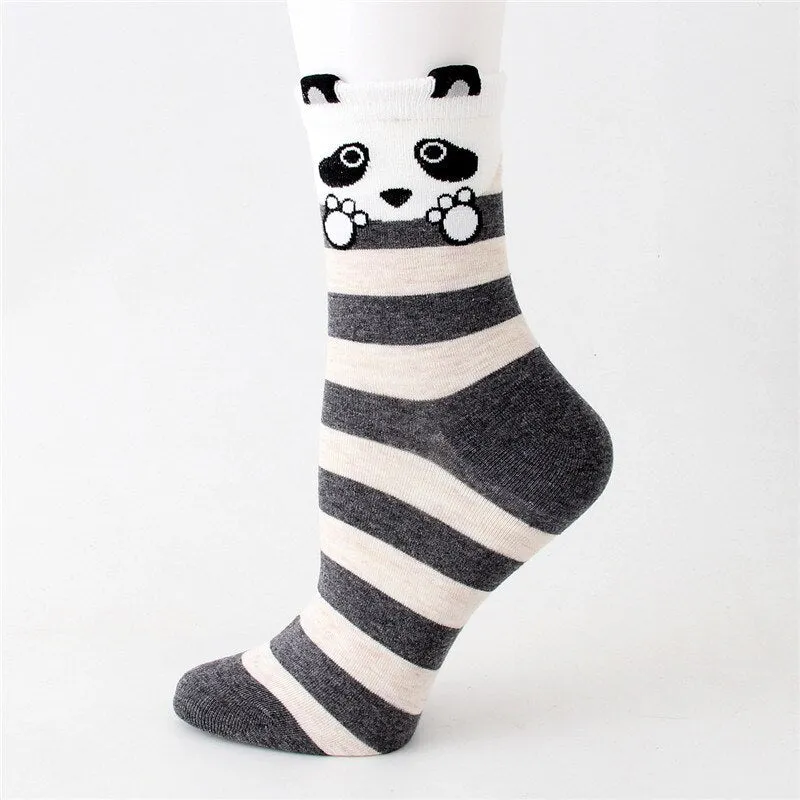 Cartoon Design Colorful Striped Comfortable Socks For Women