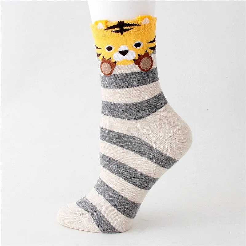 Cartoon Design Colorful Striped Comfortable Socks For Women