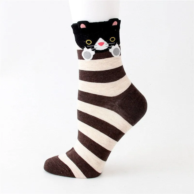 Cartoon Design Colorful Striped Comfortable Socks For Women