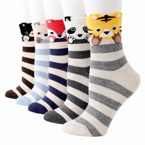 Cartoon Design Colorful Striped Comfortable Socks For Women