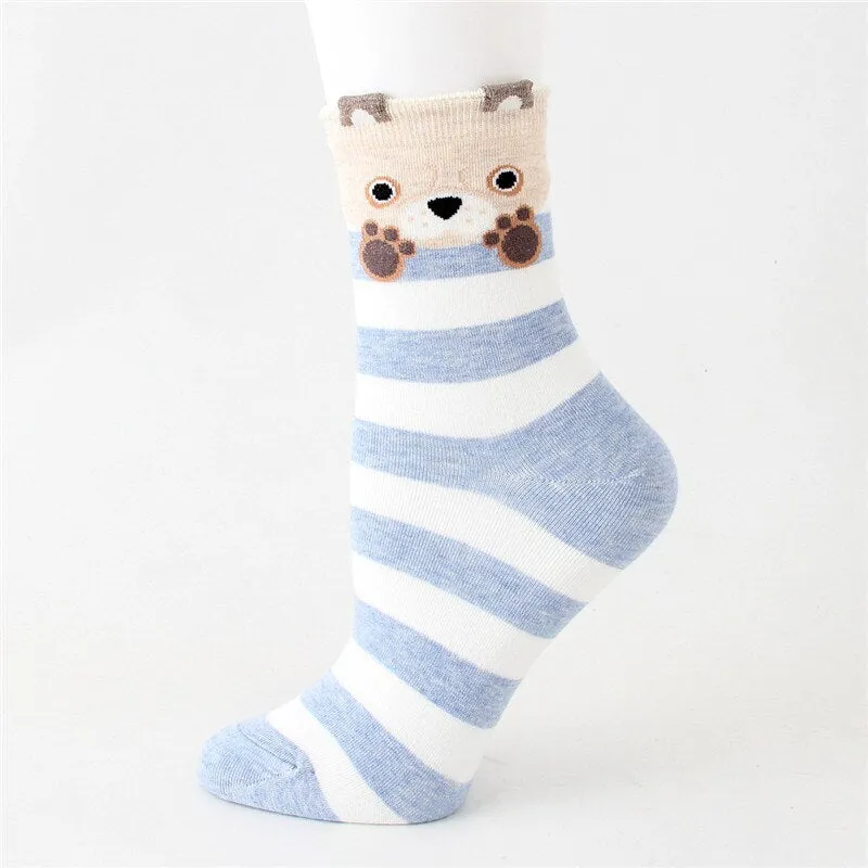 Cartoon Design Colorful Striped Comfortable Socks For Women