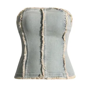 Casual Denim Vests For Women Starpless Sleeveless Tunic Temperament Sexy Summer Tank Tops Female Fashion Clothing