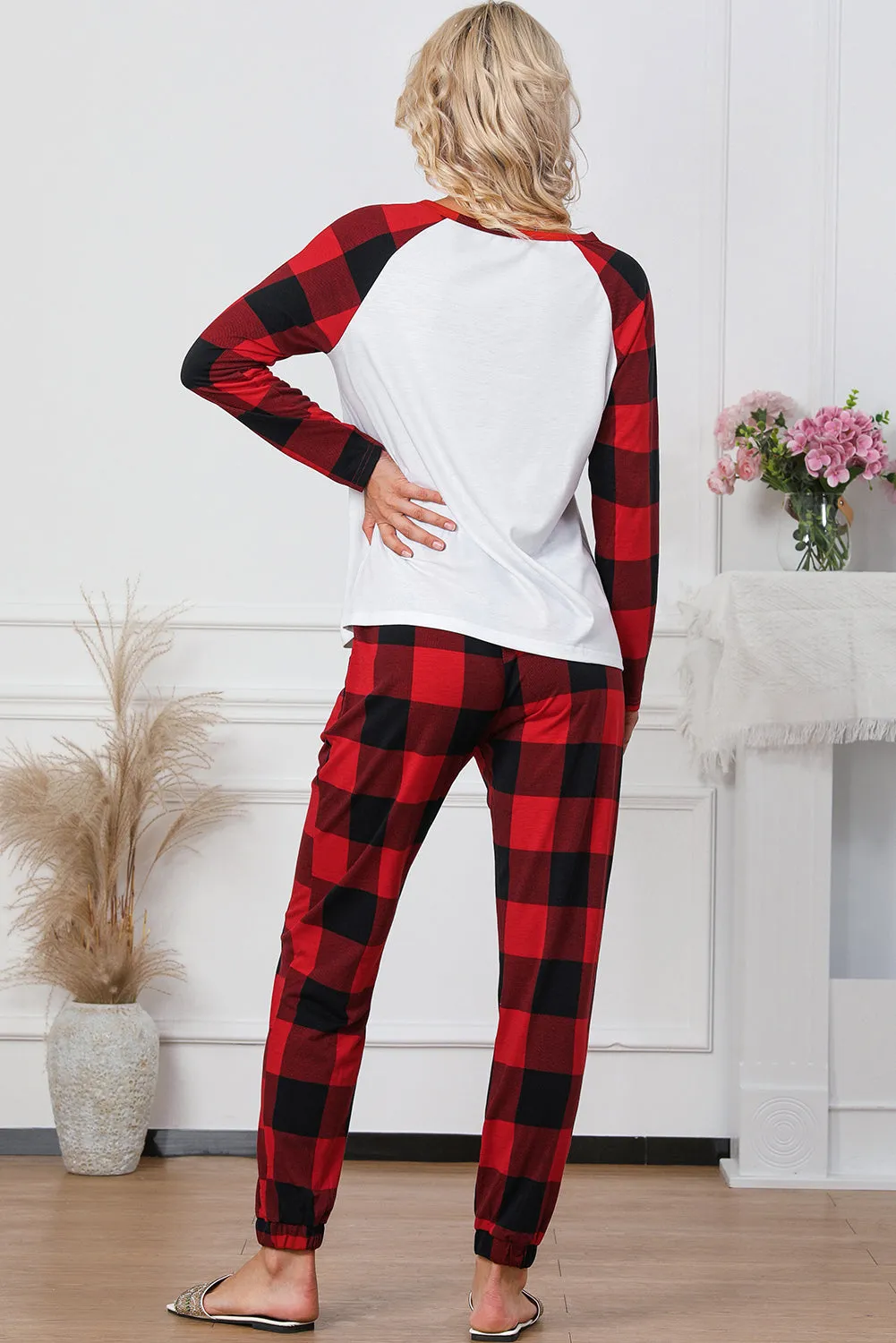 Christmas Pajama Sets | Fiery Red Plaid Merry Christmas Graphic Loungewear Set | Christmas Gift Ideas