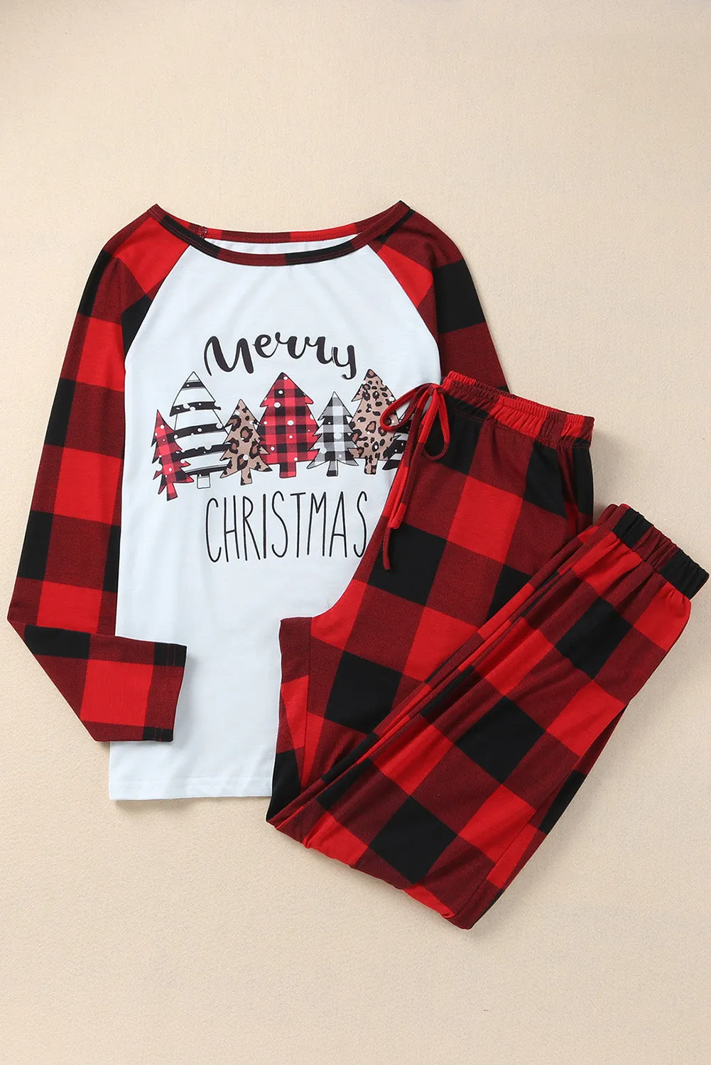 Christmas Pajama Sets | Fiery Red Plaid Merry Christmas Graphic Loungewear Set | Christmas Gift Ideas