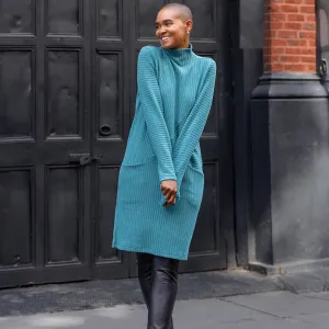 Chunky Ribbed - Tunic Pocket Sweater Dress - Teal - Final Sale!