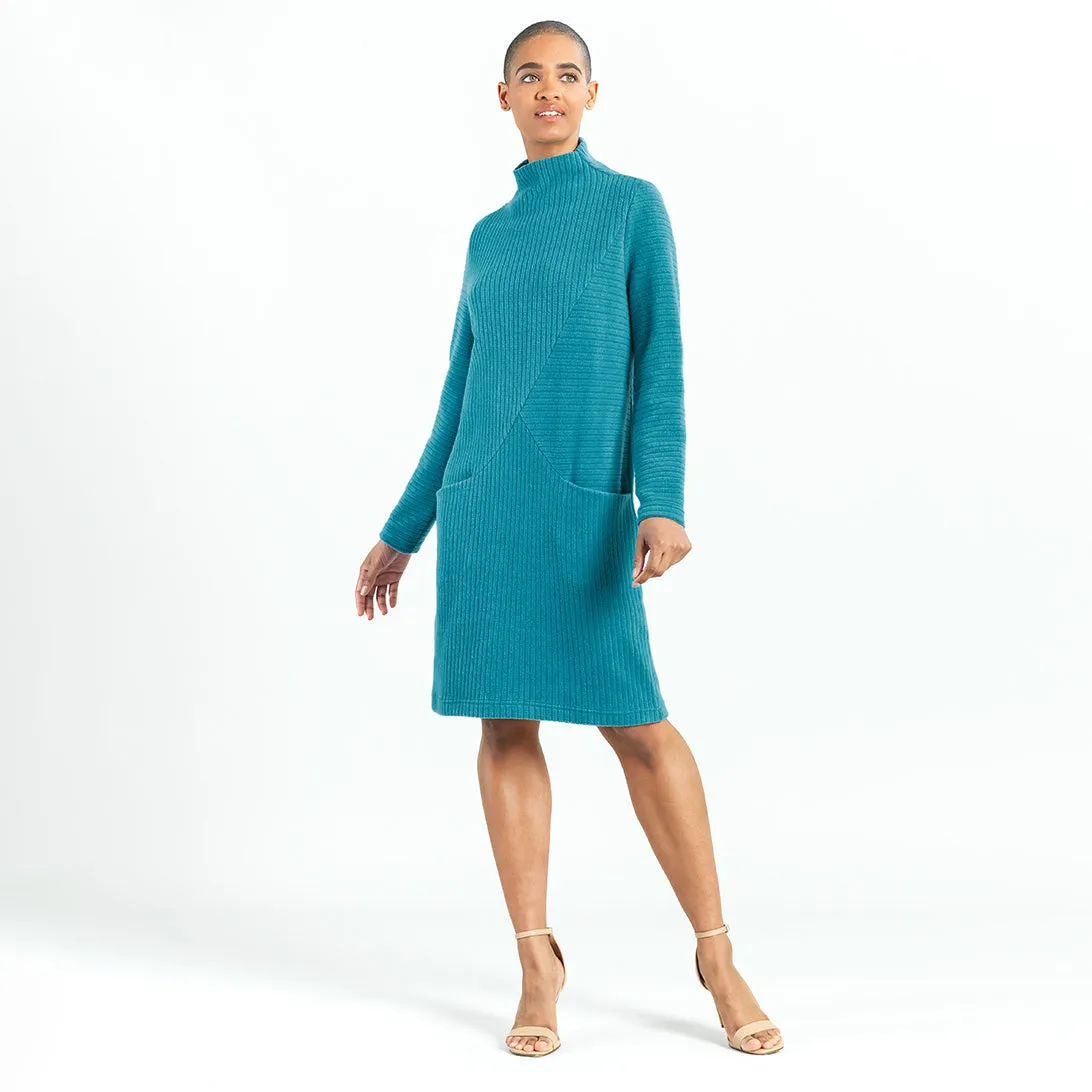 Chunky Ribbed - Tunic Pocket Sweater Dress - Teal - Final Sale!