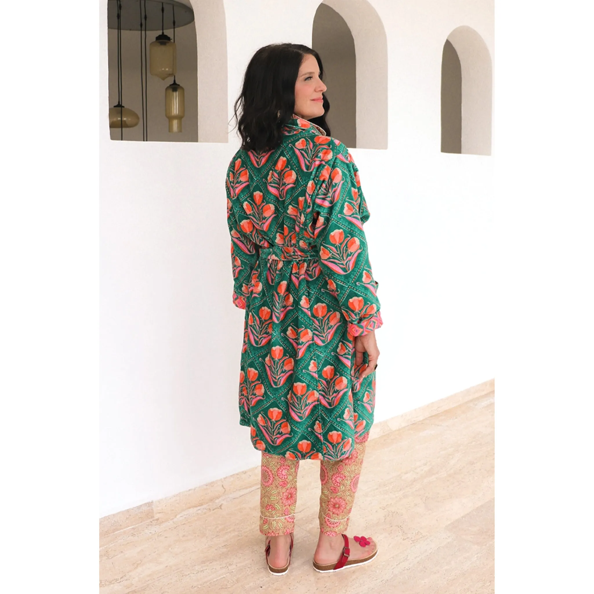 Cotton Velvet Robe in Winnie Print