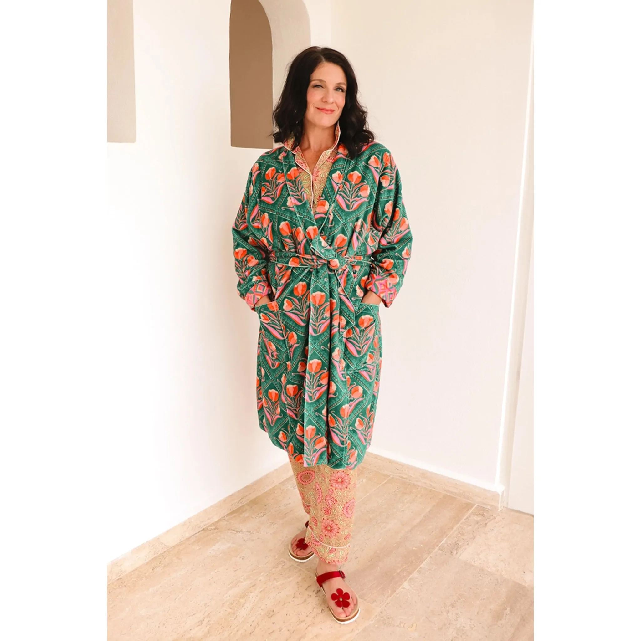 Cotton Velvet Robe in Winnie Print