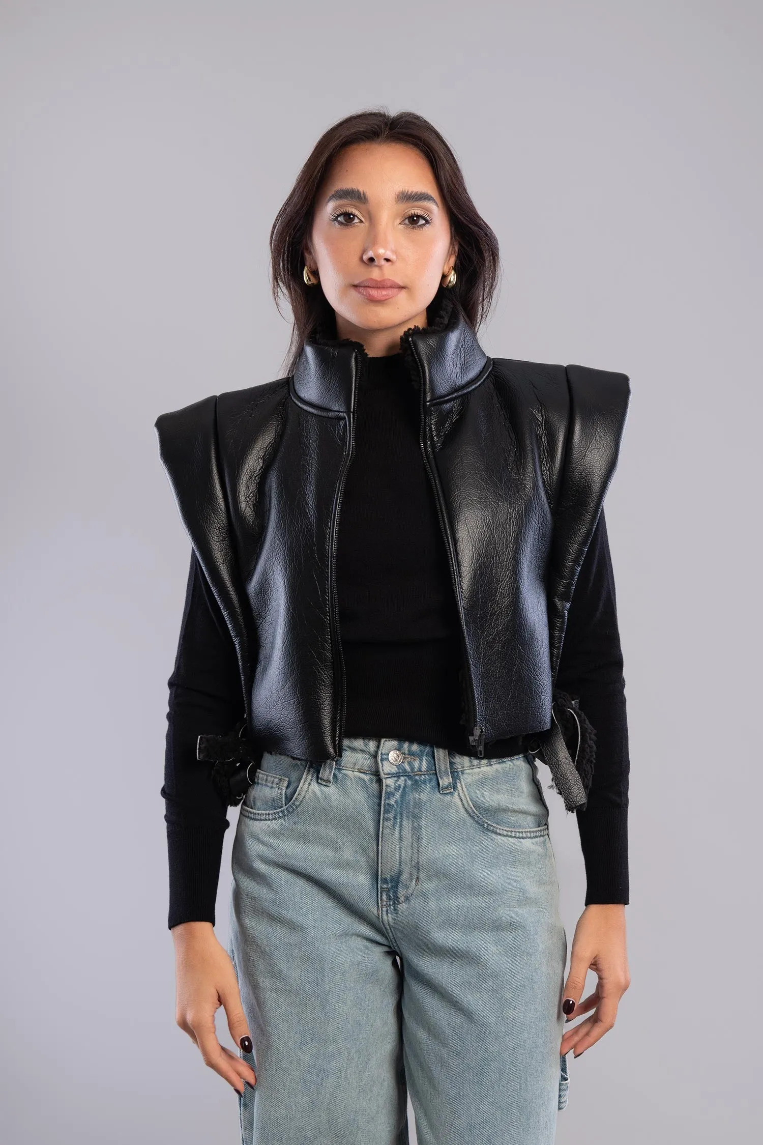 Cropped Leather Vest - Mitcha Label