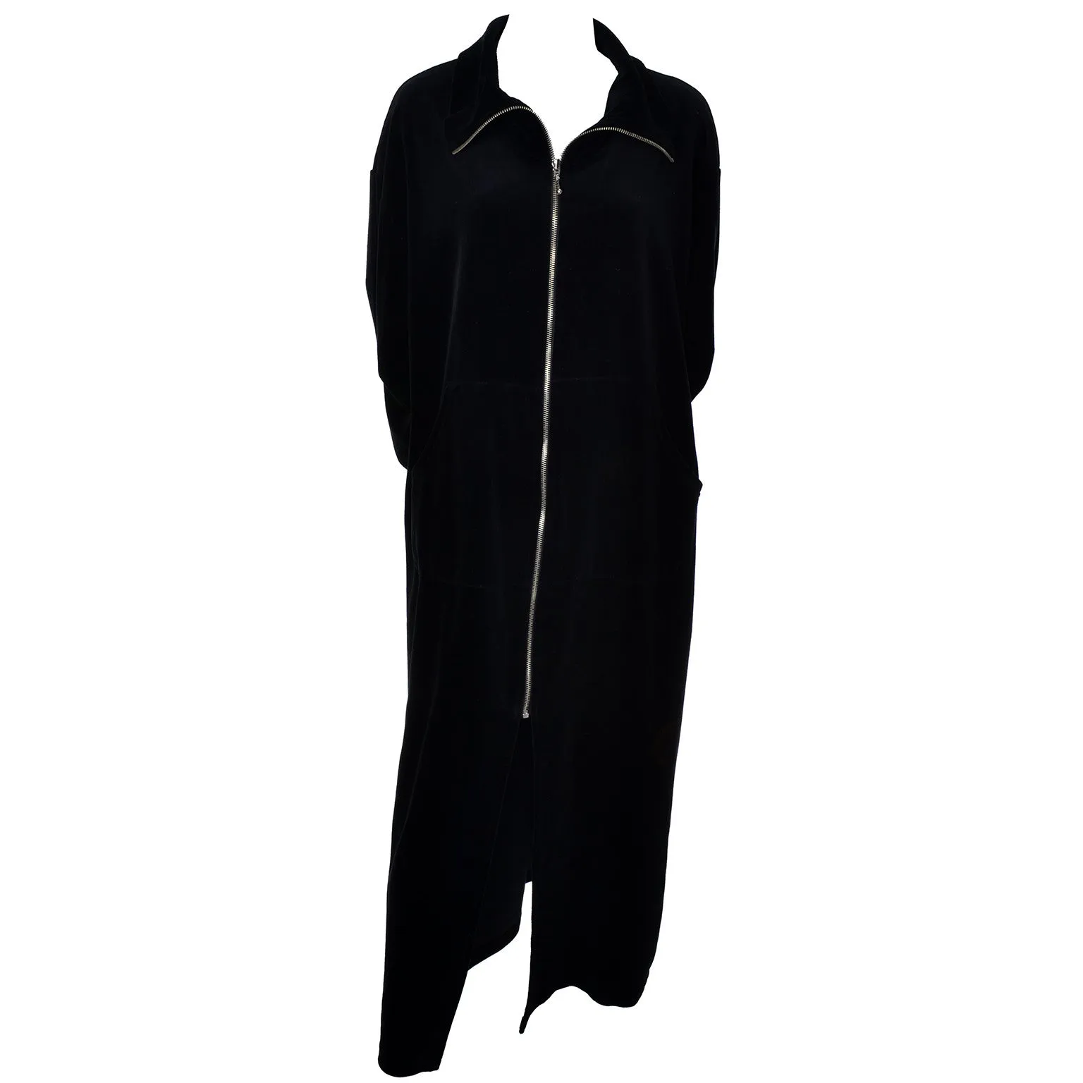 Donna Karan Black Label Plush Vintage Long Robe Zip Front