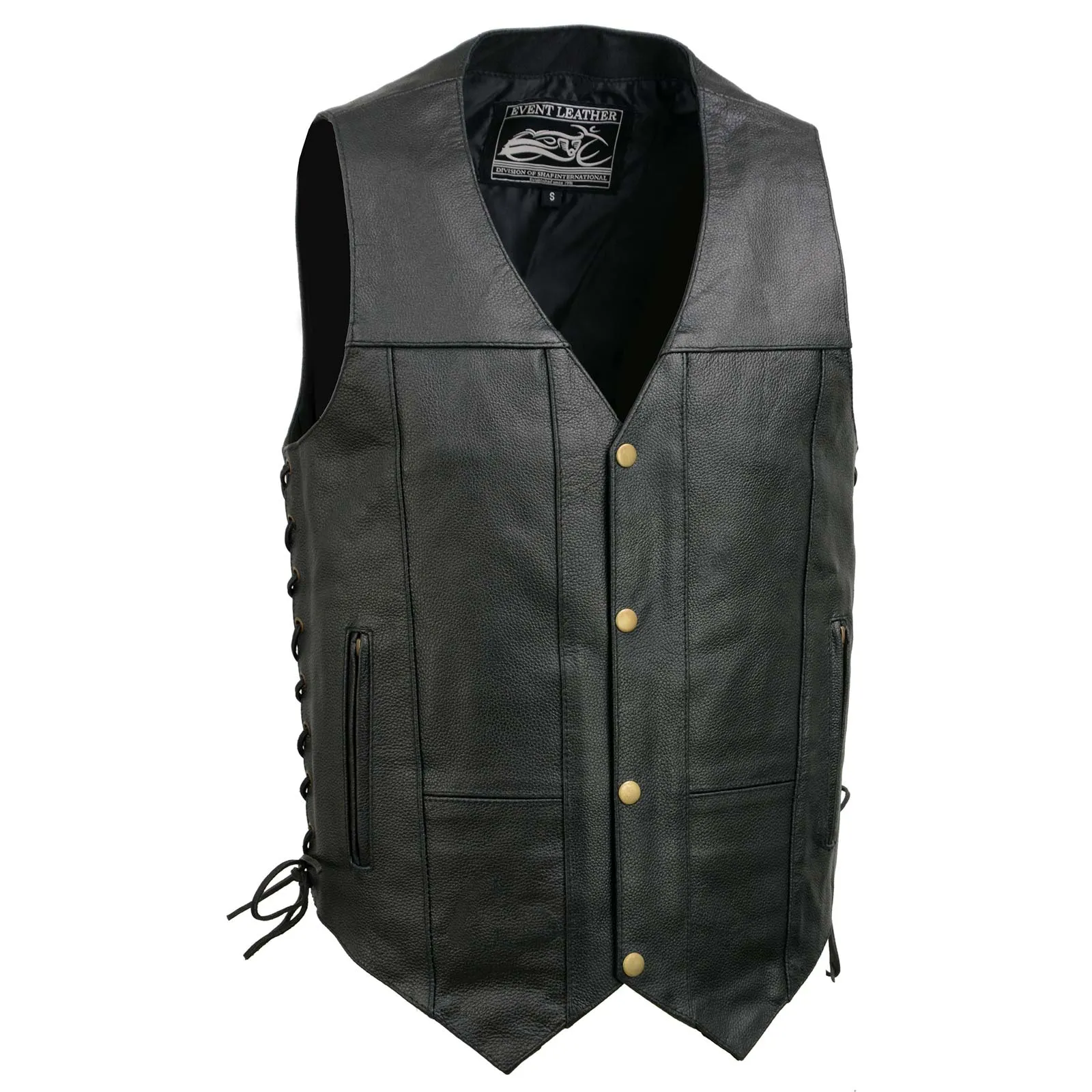 Event Leather EL5391 Black Motorcycle Leather Vest for Men w/ 10