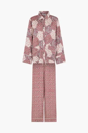 Evie Long Sleeve Aster Patchwork Print Pyjama Set In Pink