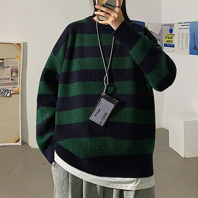 Fashionkova  Autumn Winter Striped Knitted Sweater Women Casual Oversized Pullover Sweaters Couple Harajuku Streetwear Loose Warm Jumper