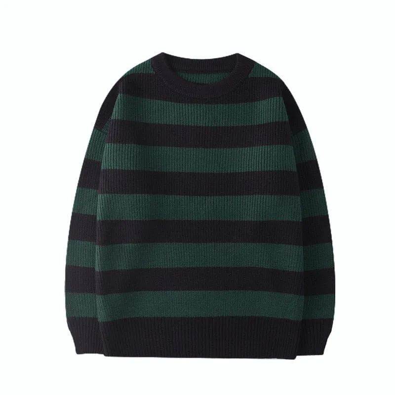 Fashionkova  Autumn Winter Striped Knitted Sweater Women Casual Oversized Pullover Sweaters Couple Harajuku Streetwear Loose Warm Jumper