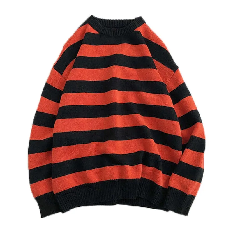 Fashionkova  Autumn Winter Striped Knitted Sweater Women Casual Oversized Pullover Sweaters Couple Harajuku Streetwear Loose Warm Jumper