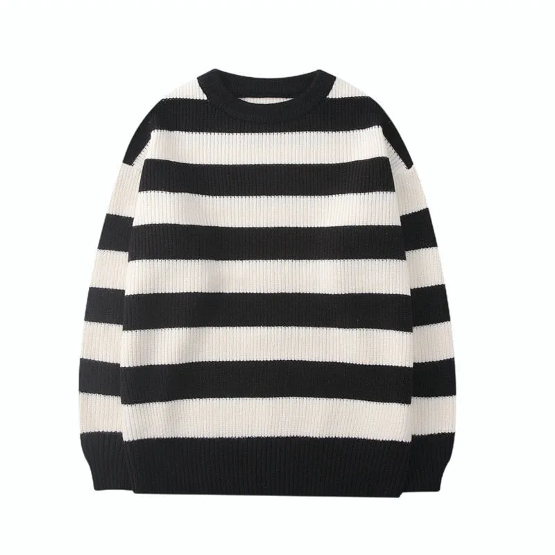 Fashionkova  Autumn Winter Striped Knitted Sweater Women Casual Oversized Pullover Sweaters Couple Harajuku Streetwear Loose Warm Jumper