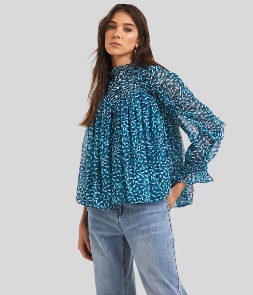 French Connection Mosaic Blue Billi Top