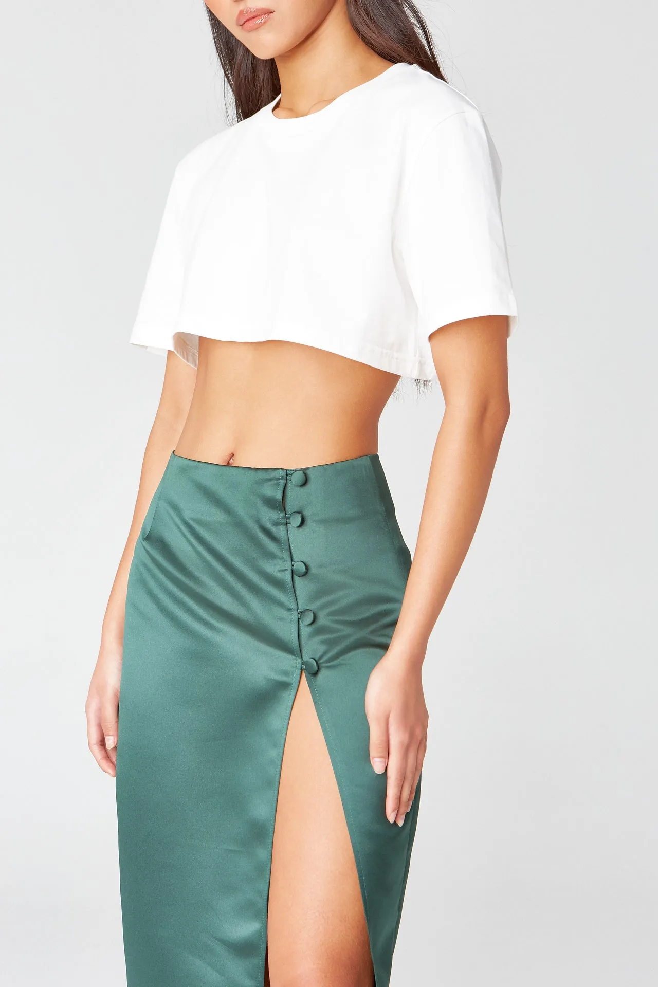 Green Button Midi Skirt