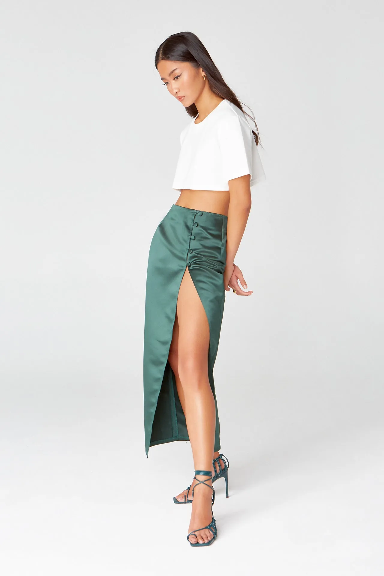 Green Button Midi Skirt