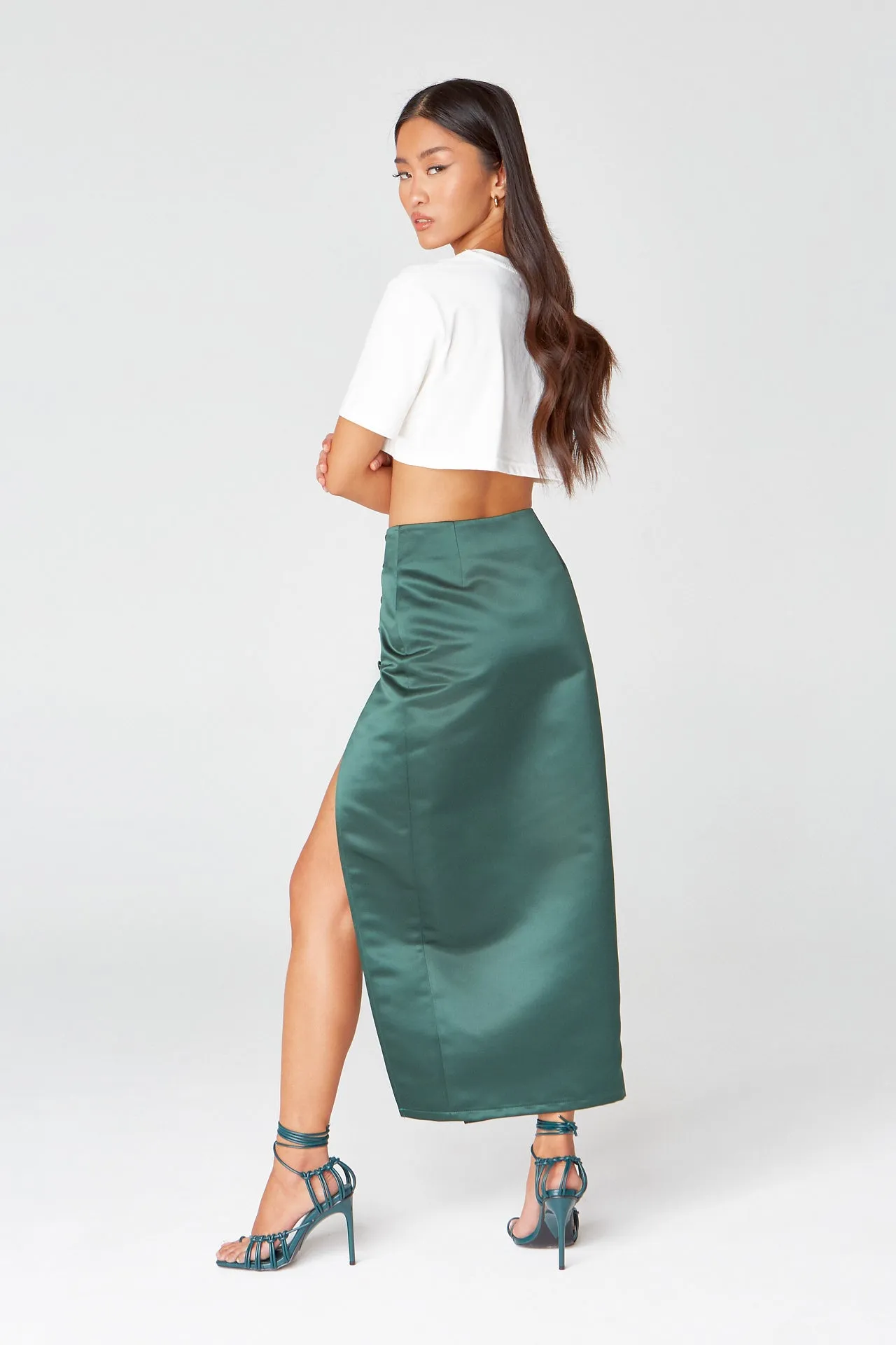 Green Button Midi Skirt