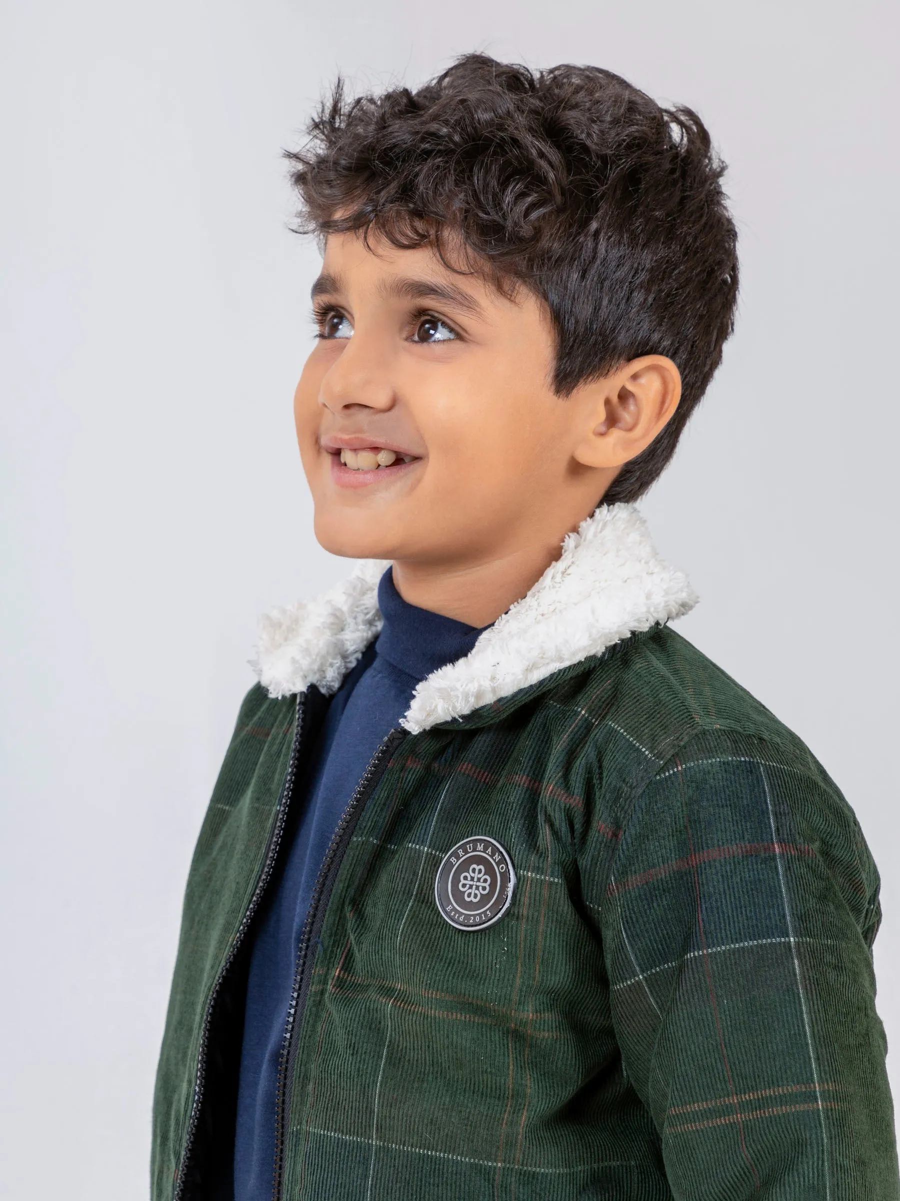 Green Corduroy Quilted Jacket With Sherpa Collar - Unisex