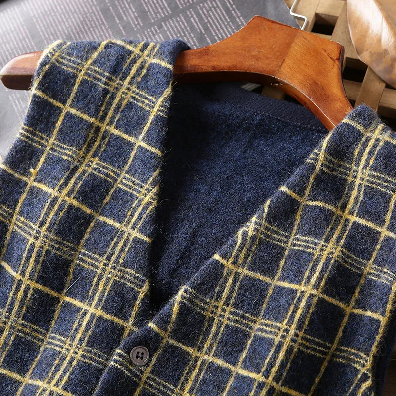 Heavy goods Italian order! Mohair   wool autumn and winter men's knitted cardigan sweater vest