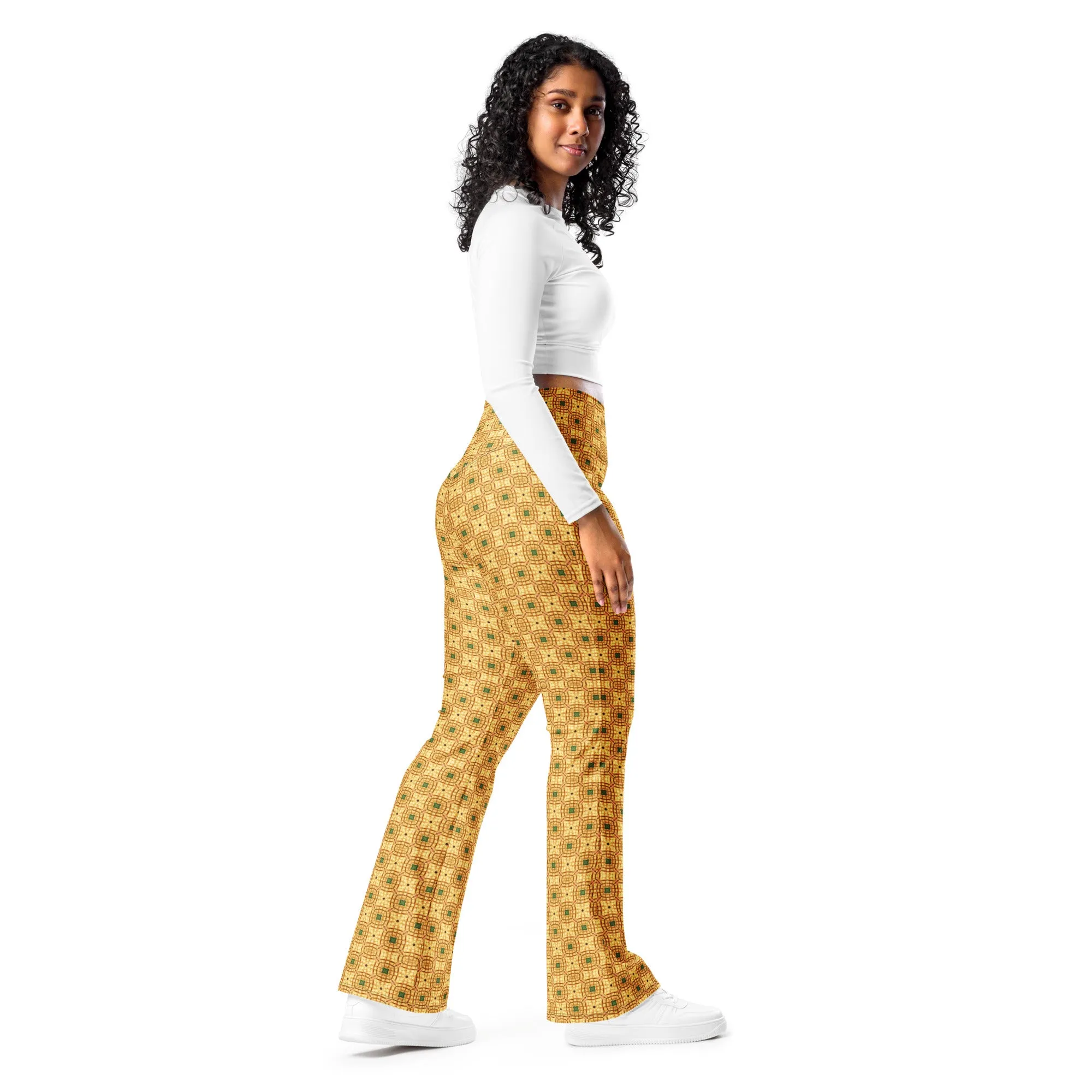 High-Rise Flared Leggings Golden Emerald Tiles